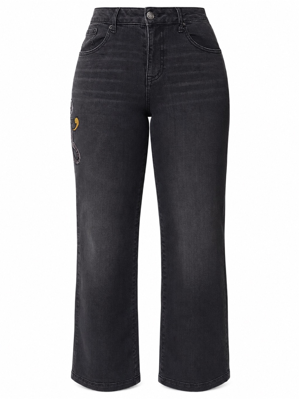 Ed Hardy Black Wide-Leg Jeans with Side Embroidery